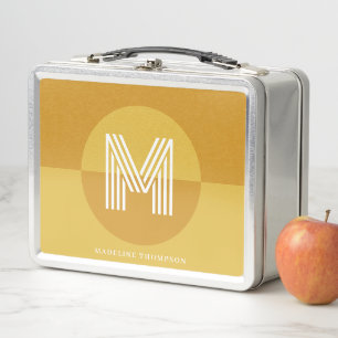 Cute Mustard Yellow Geometric Modern Monogram Metal Lunch Box