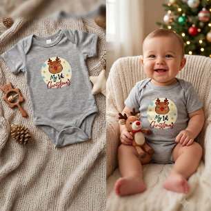 Cute My 1st Christmas Reindeer Baby Bodysuit