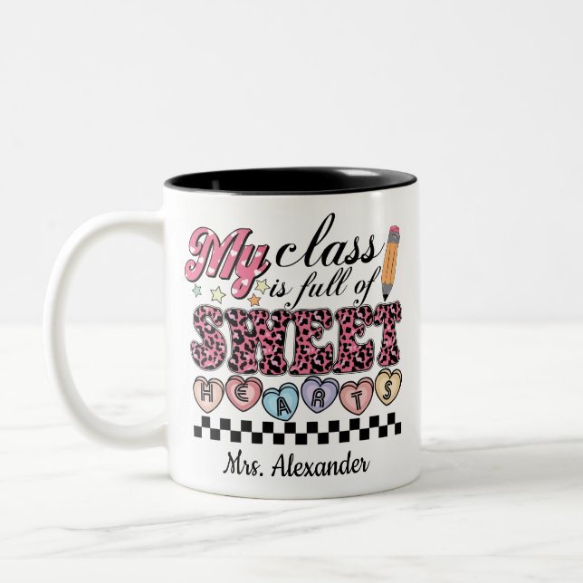 Cute My Class Full Of Sweet Hearts Personised Two-Tone Coffee Mug (Left)