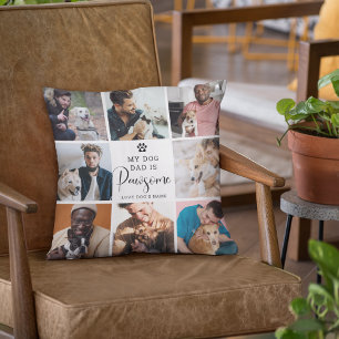 Cute "My Dog Dad is Pawsome' Photo Collage Cushion