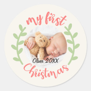 Cute My First Christmas Baby Photo Classic Round Sticker