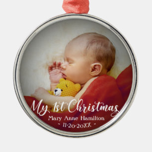 Cute My First Christmas Newborn Baby Photo Metal Tree Decoration