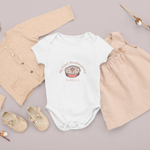 Cute My First Thanksgiving Blueberry Pie Baby Girl Bodysuit