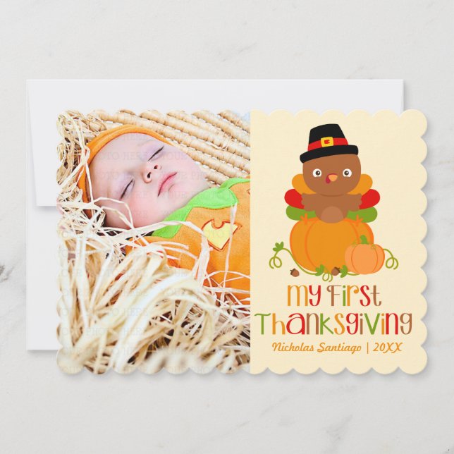Cute My First Thanksgiving Personalised Photo Holiday Card (Front)