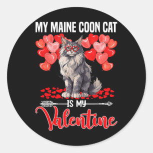 Cute My Maine Coon Cat Is My Valentine Valentines Classic Round Sticker