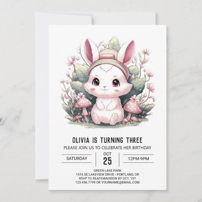 Cute Mystical Bunny Digital Birthday Invitation (Front)