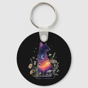 Cute Mystical Cat Lover Kitten Floral Women Girls Key Ring