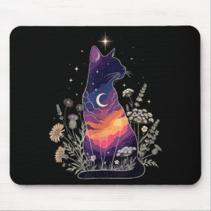 Cute Mystical Cat Lover Kitten Floral Women Girls Mouse Mat