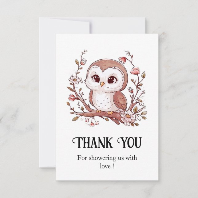 Cute Mystical Owl Baby Shower Thank You Card (Front)