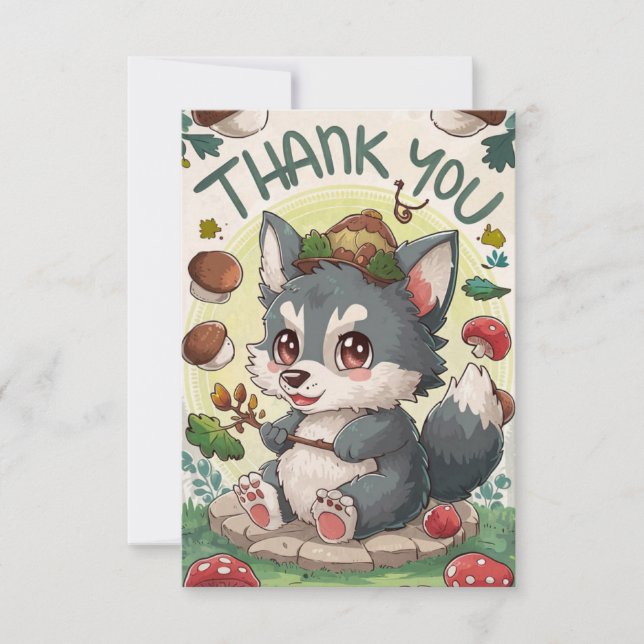 Cute Mystical Wolf Thank You Card (Front)