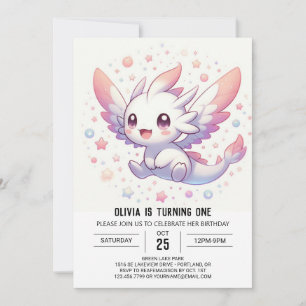 Cute Mythical Dragon 1st Birthday Invitation