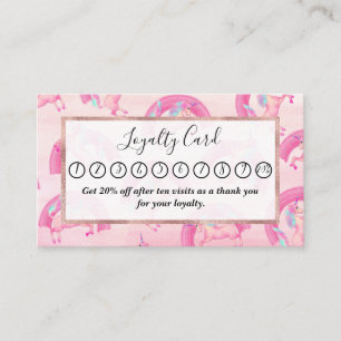 Cute Mythical Pink Unicorn Rainbow Watercolor Loyalty Card