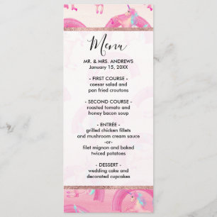 Cute Mythical Pink Unicorn Rainbow Watercolor Menu
