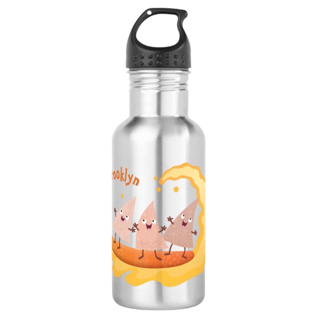 Cute nachos corn chips surfing cartoon  532 ml water bottle (Front)