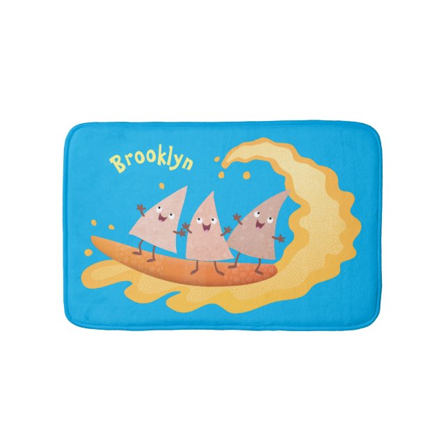 Cute nachos corn chips surfing cartoon  bath mat (Front)