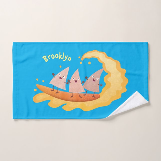 Cute nachos corn chips surfing cartoon bath towel set (Hand Towel)