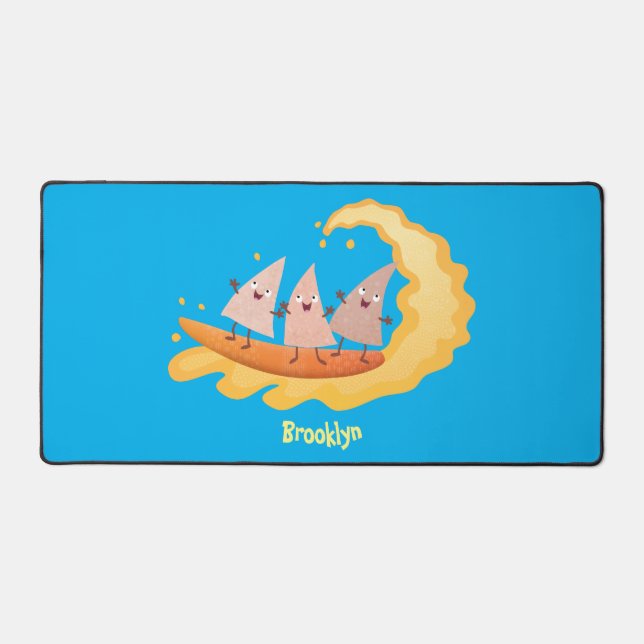 Cute nachos corn chips surfing cartoon  desk mat (Front)