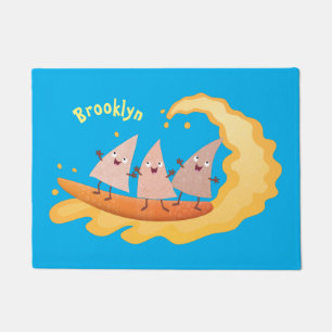 Cute nachos corn chips surfing cartoon doormat