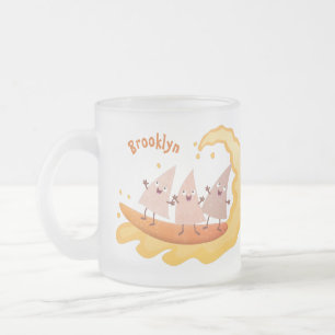 Cute nachos corn chips surfing cartoon frosted glass coffee mug