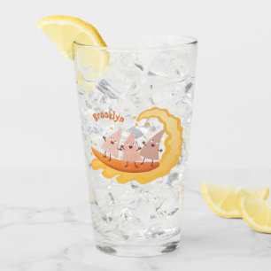 Cute nachos corn chips surfing cartoon glass