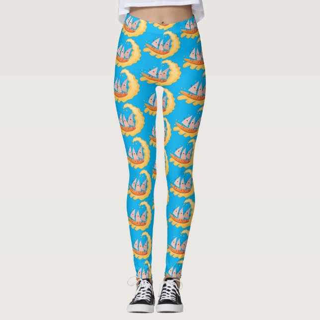 Cute nachos corn chips surfing cartoon  leggings (Front)