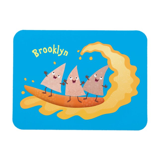 Cute nachos corn chips surfing cartoon magnet (Horizontal)