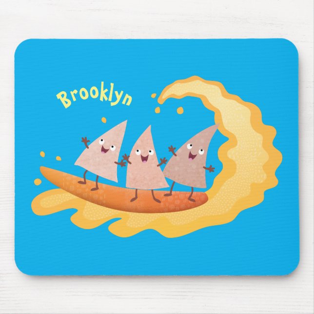 Cute nachos corn chips surfing cartoon mouse mat (Front)