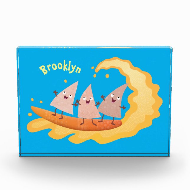 Cute nachos corn chips surfing cartoon  photo block (Front)
