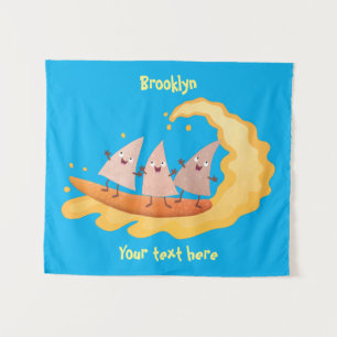 Cute nachos corn chips surfing cartoon tapestry