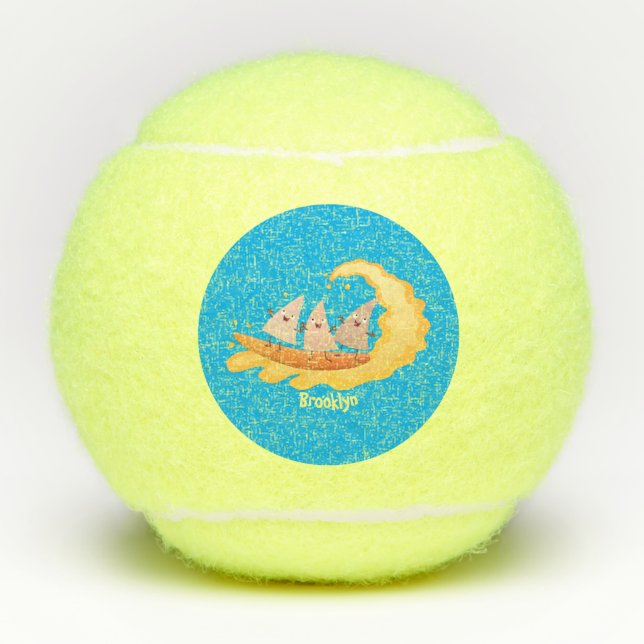 Cute nachos corn chips surfing cartoon tennis balls (Front)
