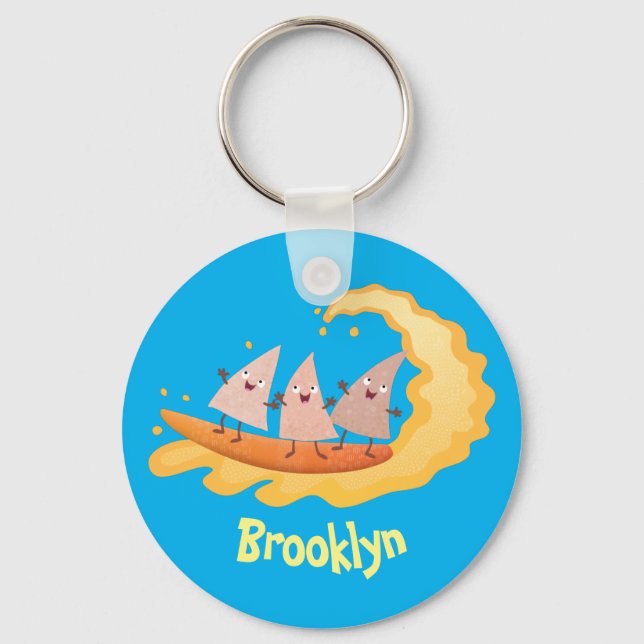 Cute nachos corn chips surfing key ring (Front)