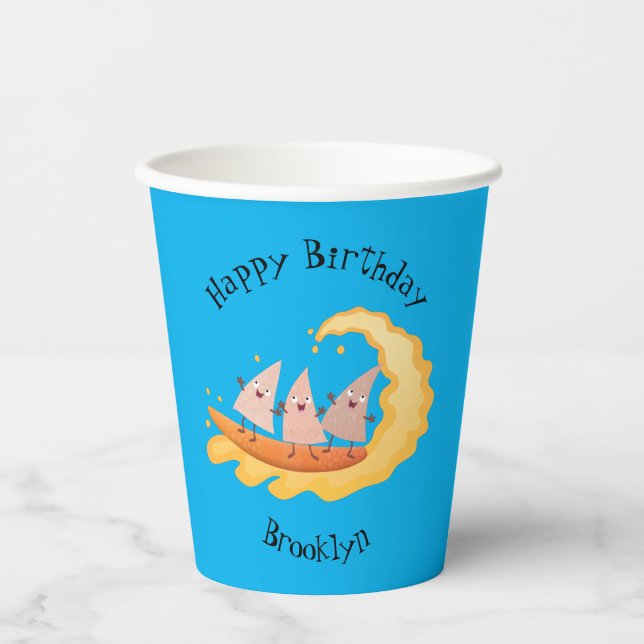 Cute nachos corn chips surfing paper cups (Front)
