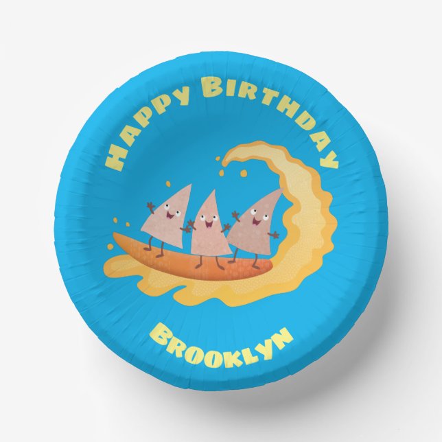 Cute nachos corn chips surfing paper plate (Front)