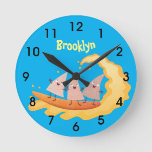 Cute nachos corn chips surfing round clock