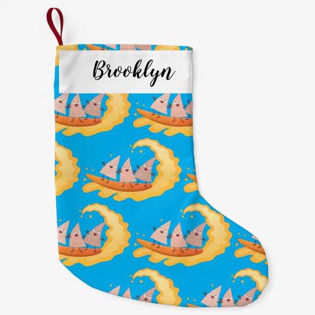 Cute nachos corn chips surfing small christmas stocking (Front)