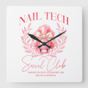 Cute Nail tech Coquette Nail Polish Social Club   Square Wall Clock