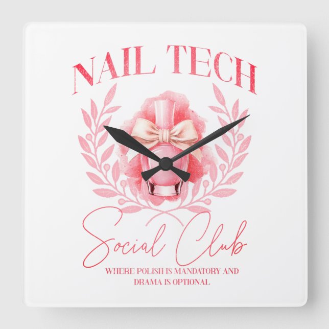 Cute Nail tech Coquette Nail Polish Social Club   Square Wall Clock (Front)