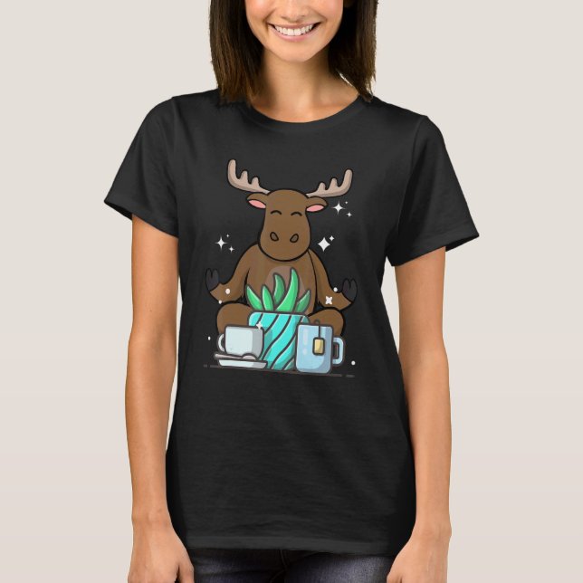 Cute Namaste Moose Do Yoga Gardening  Coffee T-Shirt (Front)