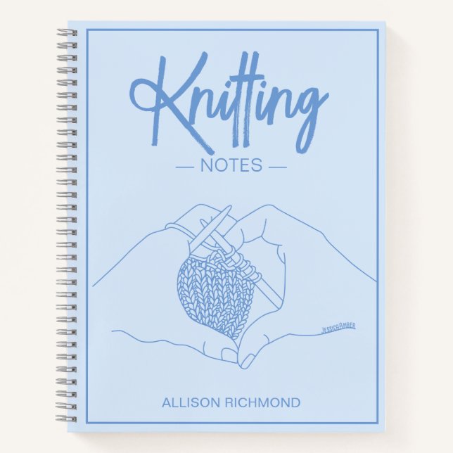 Cute Name Blue Heart Hands Illustration Knitting  Notebook (Front)