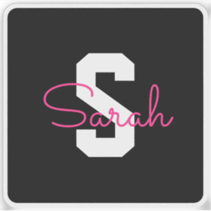 Cute Name & Monogram   Black White & Pink