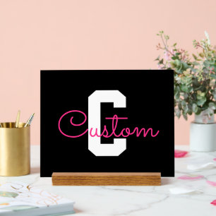 Cute Name & Monogram   Black White & Pink Acrylic Sign