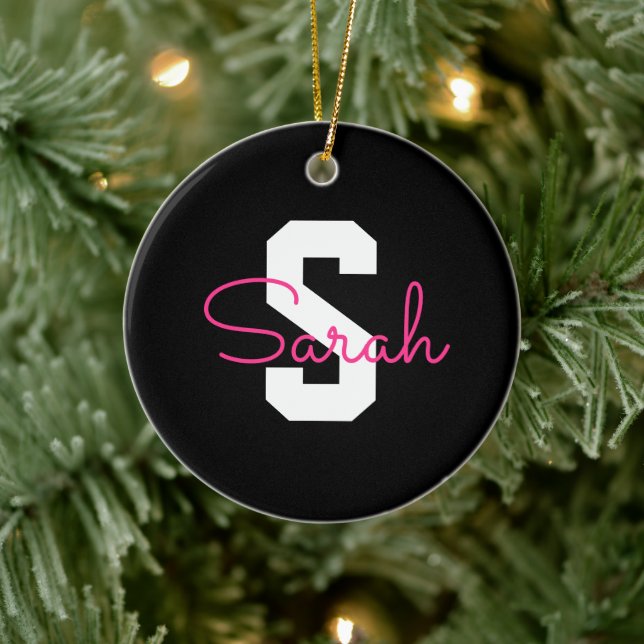 Cute Name & Monogram | Black White & Pink Ceramic Tree Decoration (Tree)
