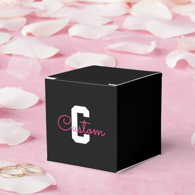 Cute Name & Monogram | Black White & Pink Favour Box (Wedding)