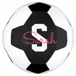 Cute Name & Monogram   Black White & Pink Football