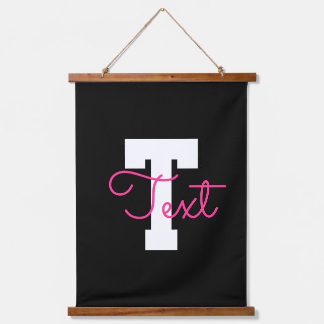 Cute Name & Monogram | Black White & Pink Hanging Tapestry (Front)