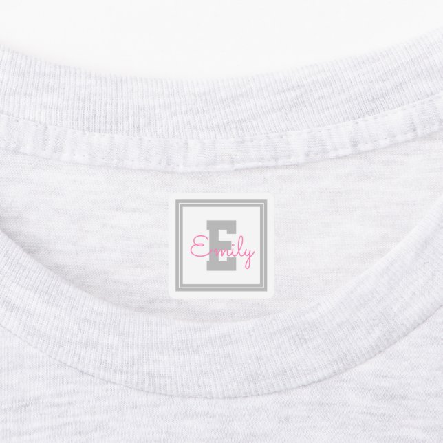 Cute Name & Monogram | Light Grey & Pink Clothing (Affixed)