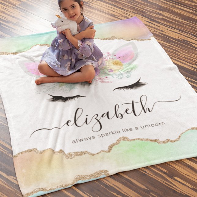 Cute Name Pastel Rainbow Unicorn Fleece Blanket (Creator Uploaded)