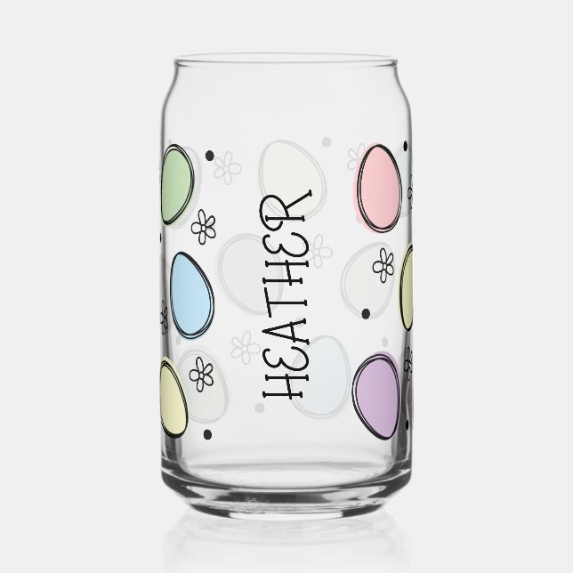 Cute Name Personalisation Easter Egg Pattern Can Glass (Front)