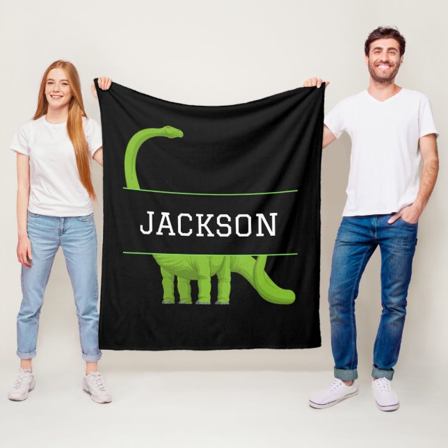 Cute Name Personalised Dinosaur Black Fleece Blanket (In Situ)