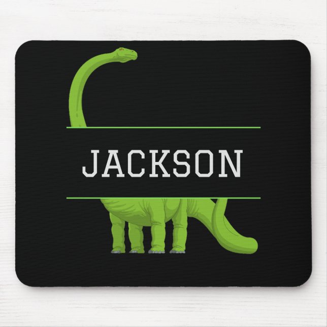 Cute Name Personalised Dinosaur Black Mouse Mat (Front)